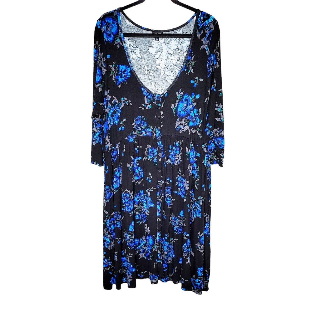 torrid Floral Scoop Neck Buttoned 3/4 Sleeve Babydoll Dress Plus Size 2